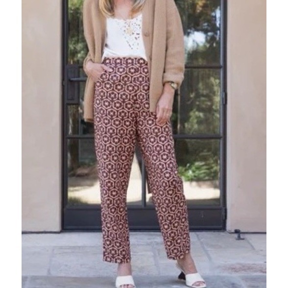 Mason's Daughter Nwt Lattice Pants Size Small Brown Print Linen Cotton Boho — image 2 of 8